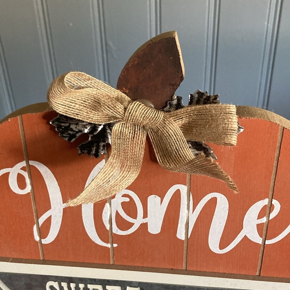 NWT HOME SWEET HOME Slatted Solid Wood & Galvanized Pumpkin Decor Sign 🍁s & Bow - Picture 14 of 17